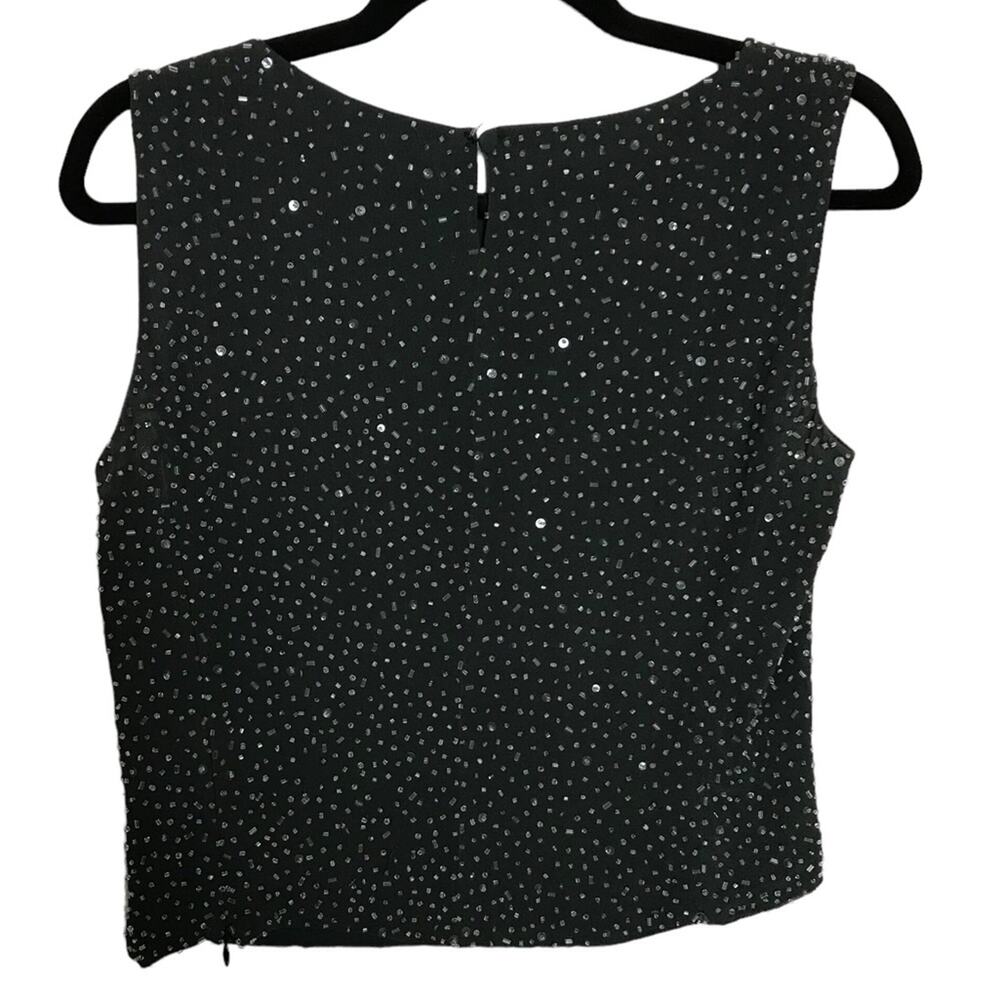 Armani Collezioni Silk Beaded Lined Charcoal Grey Black Sleeveless Evening Top 6 - Picture 7 of 9